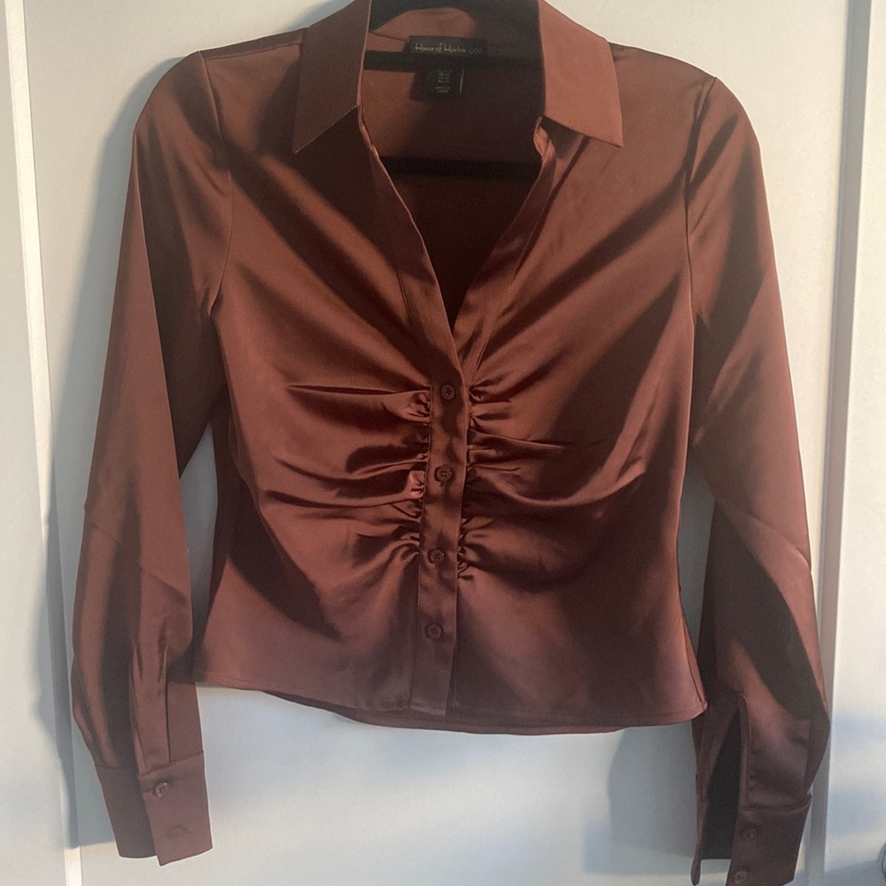Satin Ruched Blouse by Revolve